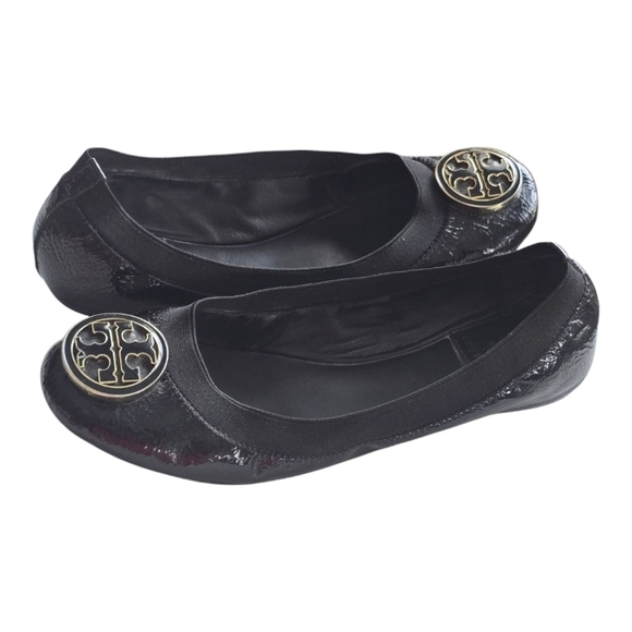 Tory Burch Caroline Ballet Flats 6M Black Women Naplak Elastic Patent Leather - Picture 6 of 14